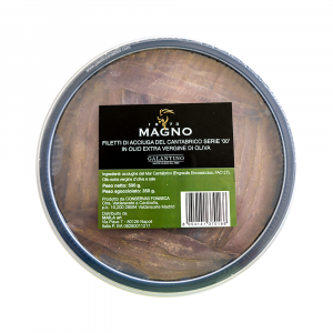 Filetti di Acciughe del Cantábrico '00' in olio evo del Frantoio Galantino. Formato HoReCa 500g.