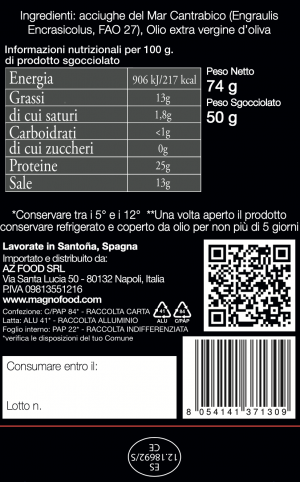 Filetti di Acciughe del Cantábrico in olio extra vergine d’oliva 100% Italiano - SERIE EXTRA 74g  13 filetti - immagine 3